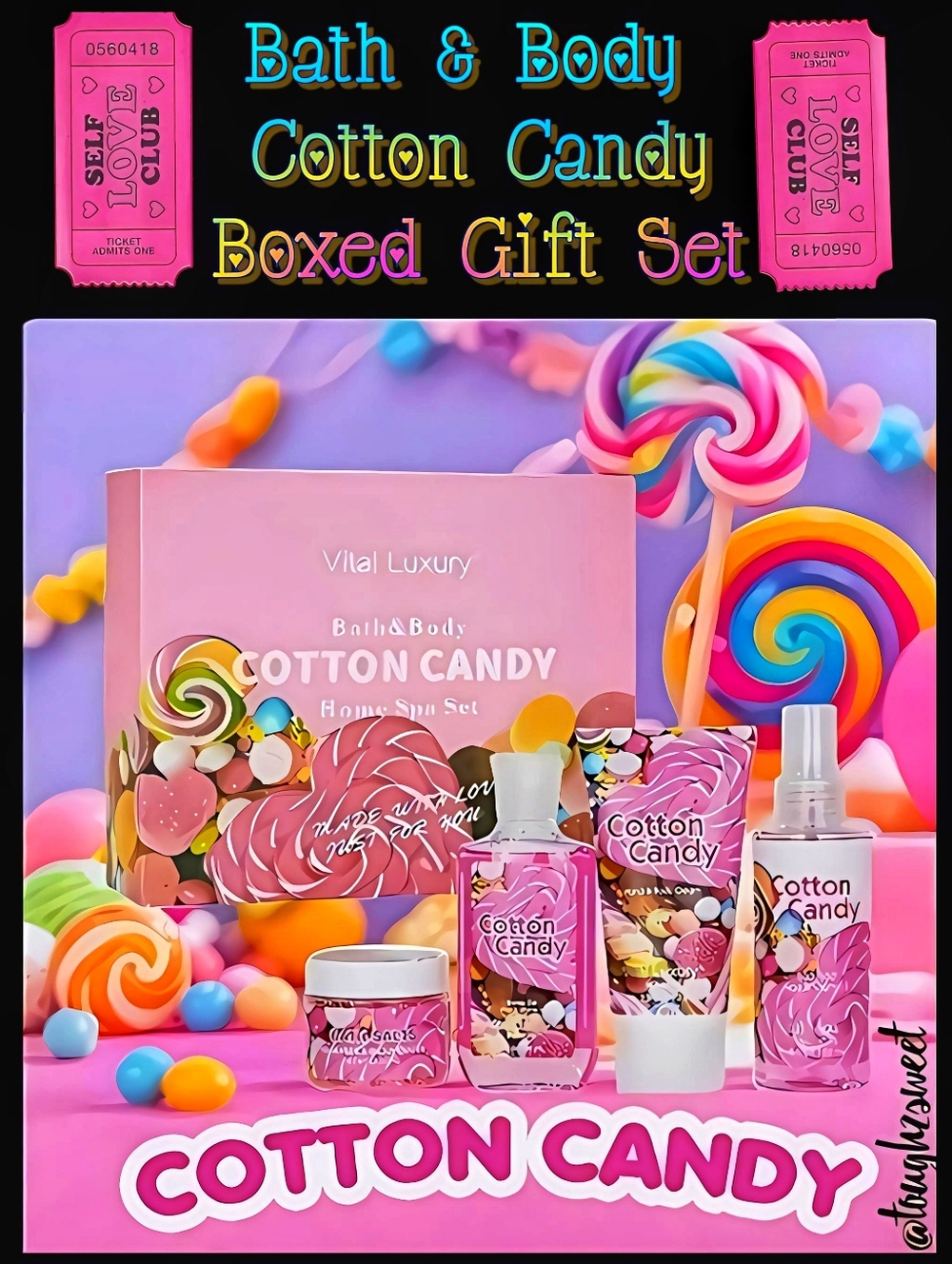 🆕️LAST BOX🍭🍥🍭 HIGHLY SCENTED COTTON CANDY 5 PC BATH SET IN GIFT BOX